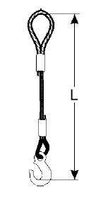 Ocelové lano oko - hák , průměr 5 mm , nosnost 250 kg