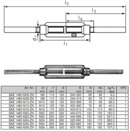 Závitový lanový napínák navařovací SAE 1480-M06