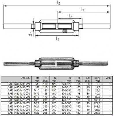 Závitový lanový napínák navařovací SAE 1480-M06