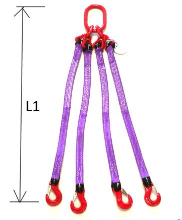 Zvedací plochý pás čtyřpramenný s okem a háky 2100kg HBG4-010-LHO