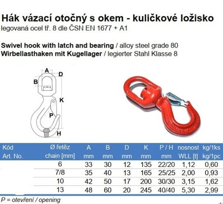 Závěsný řetězový hák otočný WLK 08-8