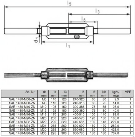 Závitový lanový napínák navařovací SAE 1480-M10