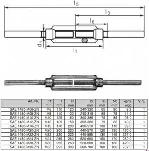 Závitový lanový napínák navařovací SAE 1480-M16