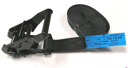 Černý upínací pás 25mm s černou ráčnou 25S-1-B-DR 1500kg